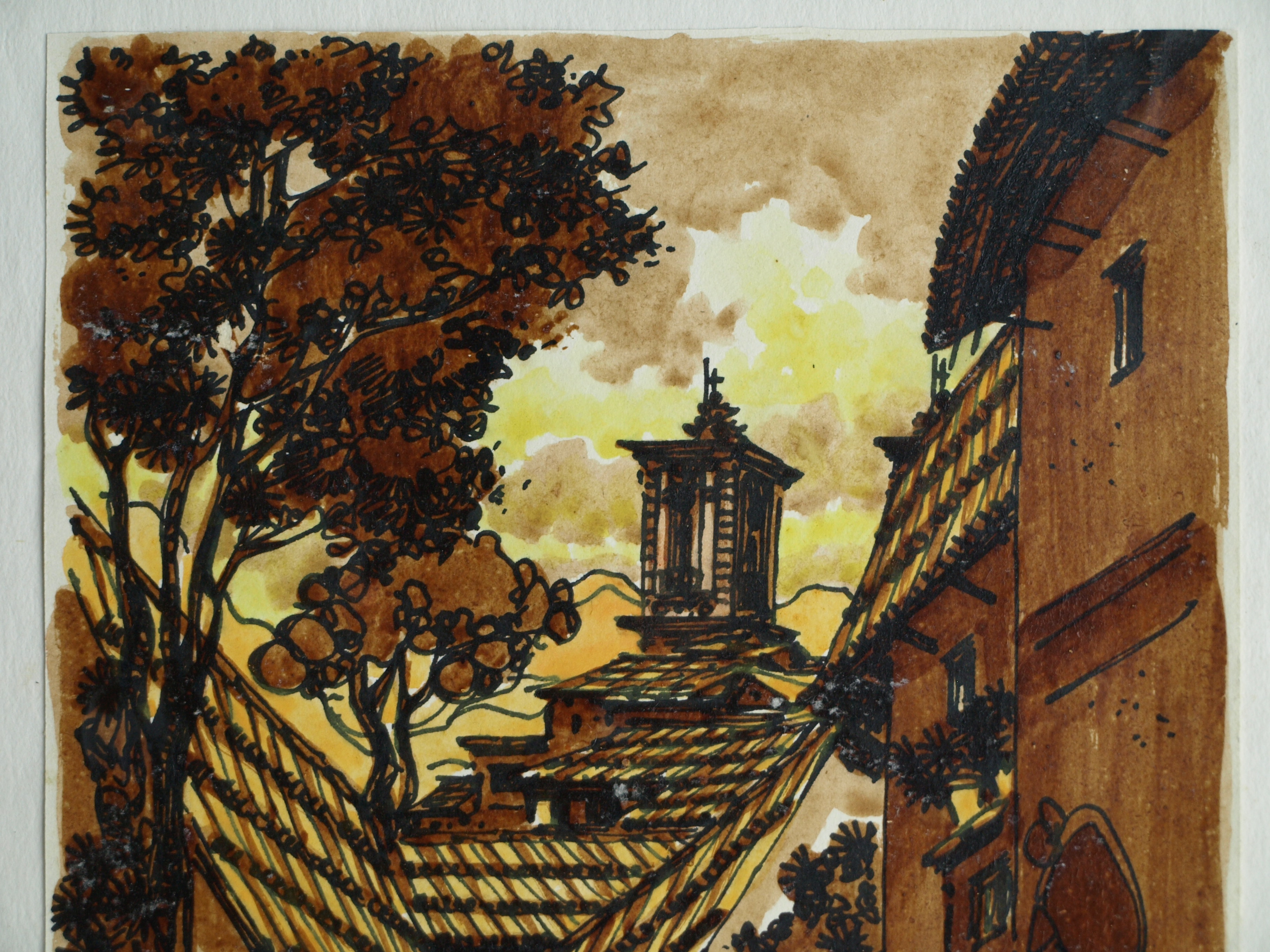 Niet of onleesbaar gesigneerd - 2 Aquarellen , Dorpsgezichten - gesigneerd kopen? Bied vanaf 1!