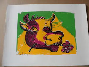 Peter Klashorst - Zeefdruk. Cow paars groen geel kopen? Bied vanaf 35!