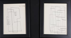 Siep van den Berg - Lot van twee pentekeningen, Abstracte compositie - Ingelijst kopen? Bied vanaf 35!