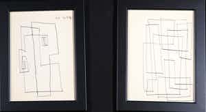 Siep van den Berg - Lot van twee pentekeningen, Abstracte compositie - Ingelijst verkocht voor € 35!