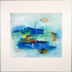 Ton van Kesteren - Gemengde techniek op papier, Abstracte compositie - Ingelijst verkocht voor € 35!