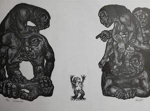 Lou Strik - "TOESCHOUWERS" / ZW-W LINOSNEDE / 39x54cm / SIG kopen? Bied vanaf 43!