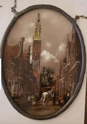 Niet of onleesbaar gesigneerd - Handgeschilderd glas in lood verkocht voor € 1!