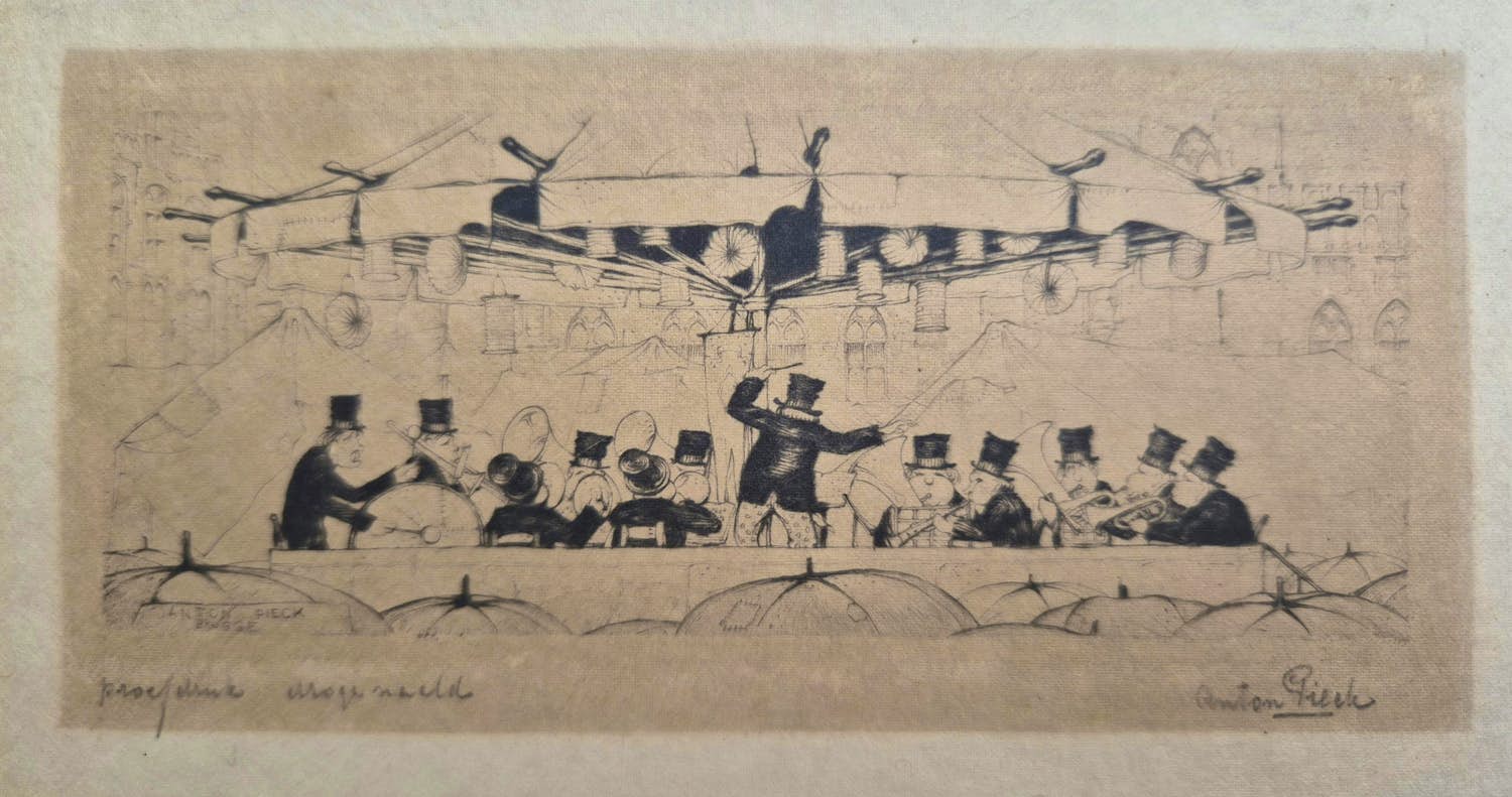 Anton Pieck - Orkest met dirigent - zeldzame handgesigneerde proefdruk verkocht voor € 135!
