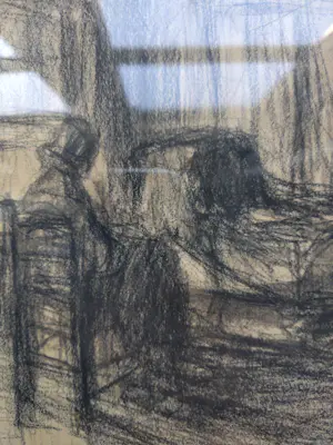 Jakob Smits - Gesigneerde houtskool tekening - Vrouw bij bed kopen? Bied vanaf 150!