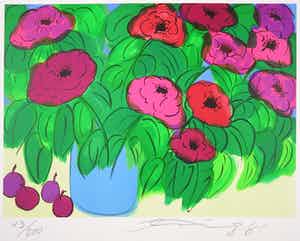 Walasse Ting - Litho, Bloemen met fruit verkocht voor € 350!