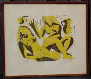 Jeanne Bieruma Oosting - Ingelijste houtsnede: naakte dames kopen? Bied vanaf 395!