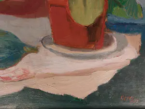 Wim Oepts - ''Stilleven met hortensia en blauwe spuitwater fles" kopen? Bied vanaf 2750!