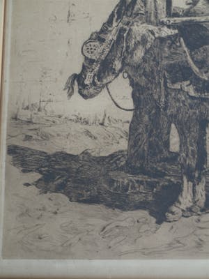 Louis Bron - Ets, Straatverkoper met ezel - gesigneerd & ingelijst – ca 1925 kopen? Bied vanaf 35!