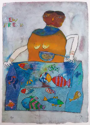 Shahid Parvez - Zeefdruk, New Friend - Ingelijst (Groot) kopen? Bied vanaf 40!