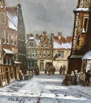 Oene Romkes de Jongh - Winters stadsgezicht kopen? Bied vanaf 1500!