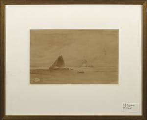 Arnoldus Johannes Eymer - Aquarel, Landschap met zeilboot en molen - Ingelijst kopen? Bied vanaf 35!