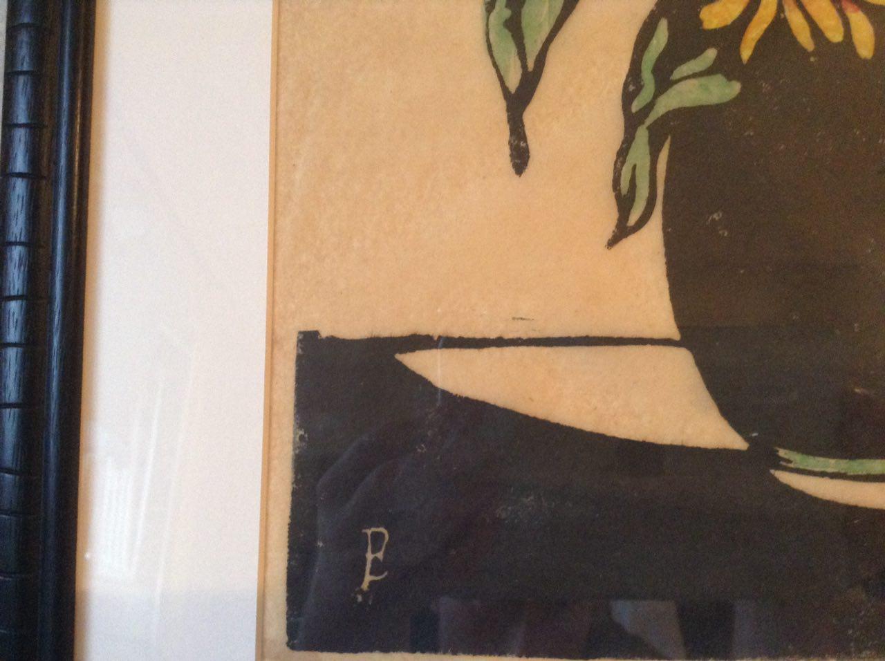 Jac. de Beer - Jac de Beer 1880-1946, Houtsnede/linosnede Bloemen in vaas 30x30 kopen? Bied vanaf 50!