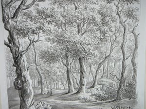 Willem Steelink (jr.) - Heuvelachtig boslandschap met wandelaars kopen? Bied vanaf 50!