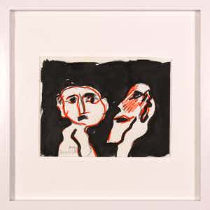 Jan Sierhuis - Compositie met twee koppen - Ingelijst verkocht voor € 1!