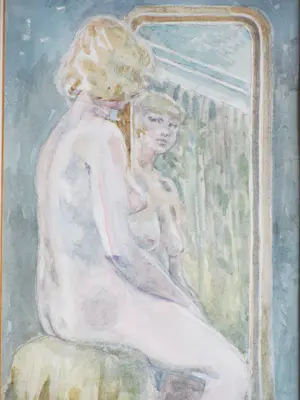 Harry Maas - Naakt voor de spiegel - Aquarel kopen? Bied vanaf 300!