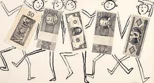 Aat Veldhoen - Collage, Geldmannen verkocht voor € 50!