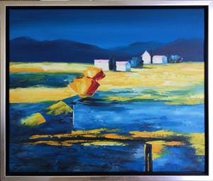 Berend Pasman - Surrealistisch mediterraan landschap | Olieverfschilderij (in baklijst) kopen? Bied vanaf 115!