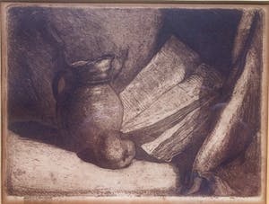 Johannes Graadt van Roggen - Ets "Stilleven van Boek , Vaas en Appel" 1908 kopen? Bied vanaf 55!
