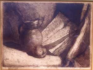 Johannes Graadt van Roggen - Ets "Stilleven van Boek , Vaas en Appel" 1908 verkocht voor € 55!