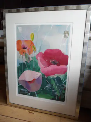 Marjan Jaspers - Zeefdruk, Klaprozen-Ingelijst kopen? Bied vanaf 50!