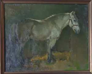 Krijn van Dijke - PAARD IN DE STAL / OLIEVERF DOEK / 44x53cm / KADER / SIG / 1943 kopen? Bied vanaf 65!
