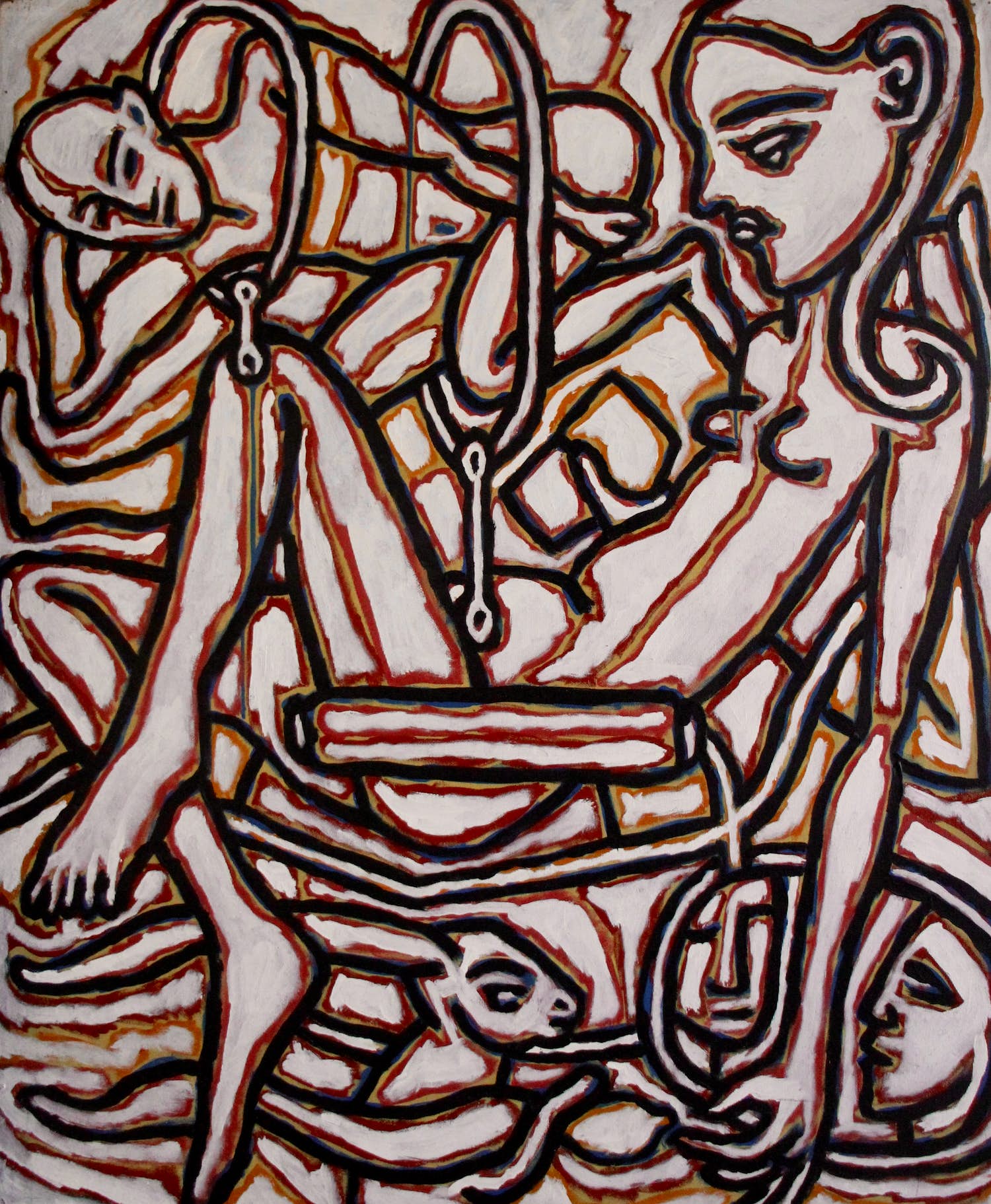 Michael Winkel - Acryl op board - Opdat de eilanden juichen zullen - 1984 (groot!) verkocht voor € 175!