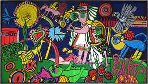 Corneille - Zeefdruk op doek, Le Monde de Fables de Charles Perrault - Ingelijst (Uitzonderlijk groot!) verkocht voor € 2000!