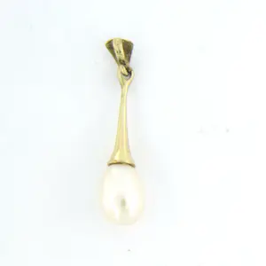 14k geel gouden hanger met een parel - afm. 2.5 cm x 5.9 mm - 0.8 gram kopen? Bied vanaf 90!