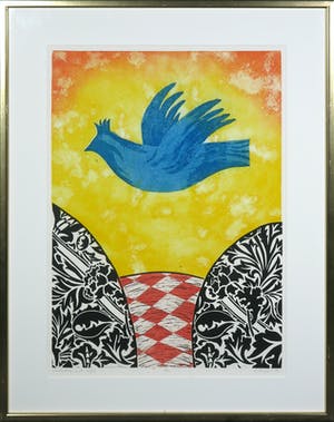 Eliza Kopec - Kleurenets, Landschap met vogel - Ingelijst kopen? Bied vanaf 1!