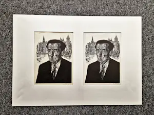 Lou Strik - Dubbele E.A. Linosnede "portret wethouder B.C. Franke Amsterdam" gesigneerd kopen? Bied vanaf 31!