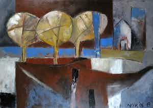 Philip Vencken - Olieverf op doek, Gezicht op Rab (Groot) verkocht voor € 200!