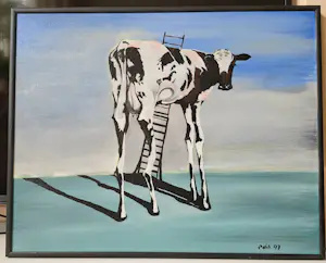 Niet of onleesbaar gesigneerd - Abstracte koe met ladder kopen? Bied vanaf 10!