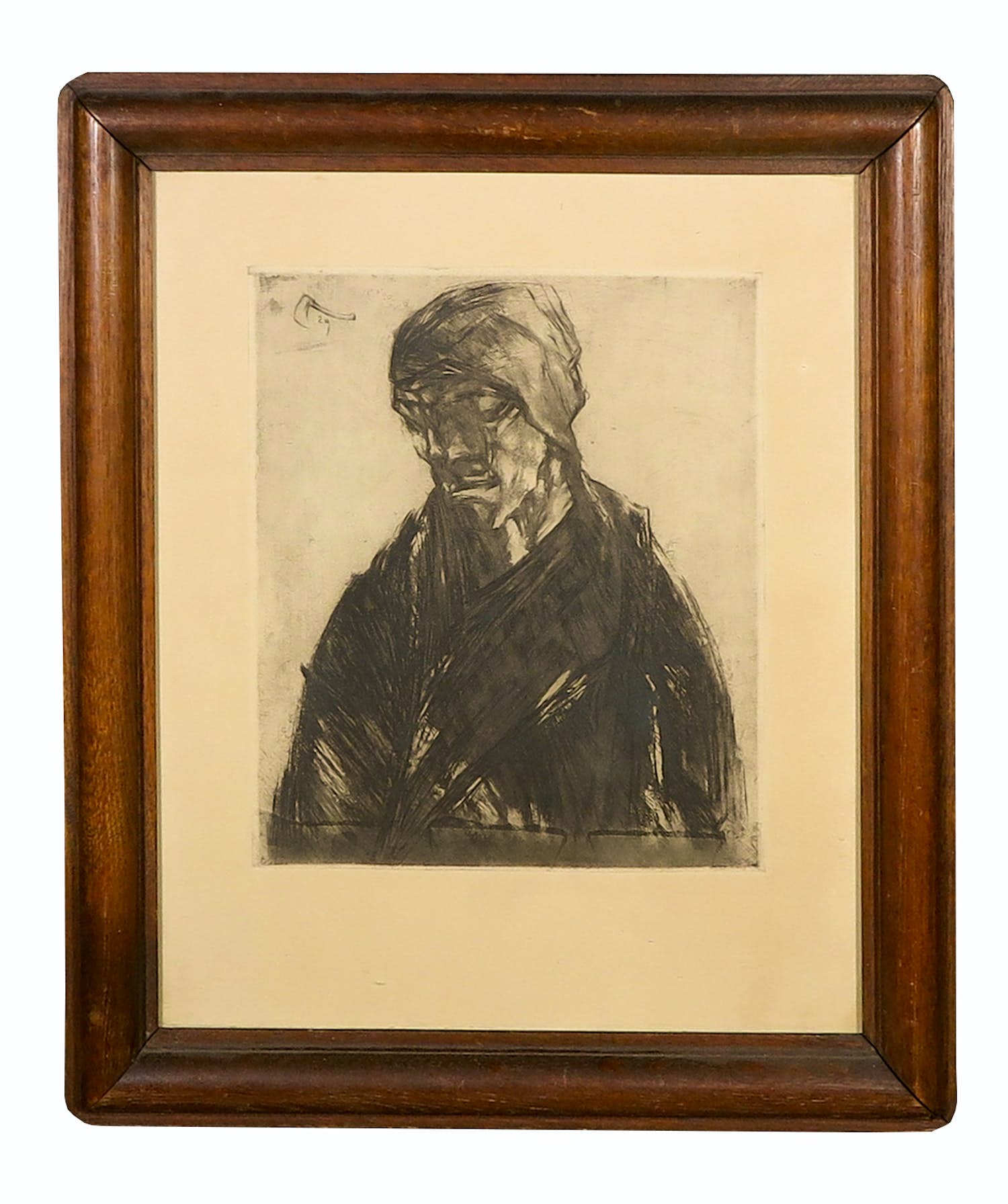 Georges Higuet - Ets, Portret - Ingelijst verkocht voor € 1!