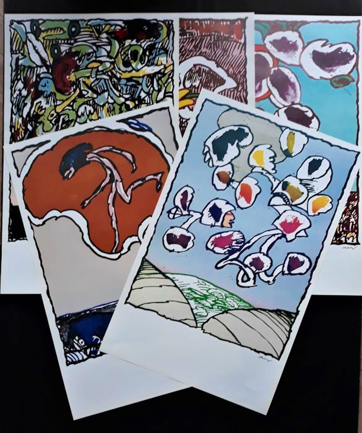 Pierre Alechinsky - Complete Set van 5 Kleurenoffset-litho,s uit de Flying Object Serie verkocht voor € 1!