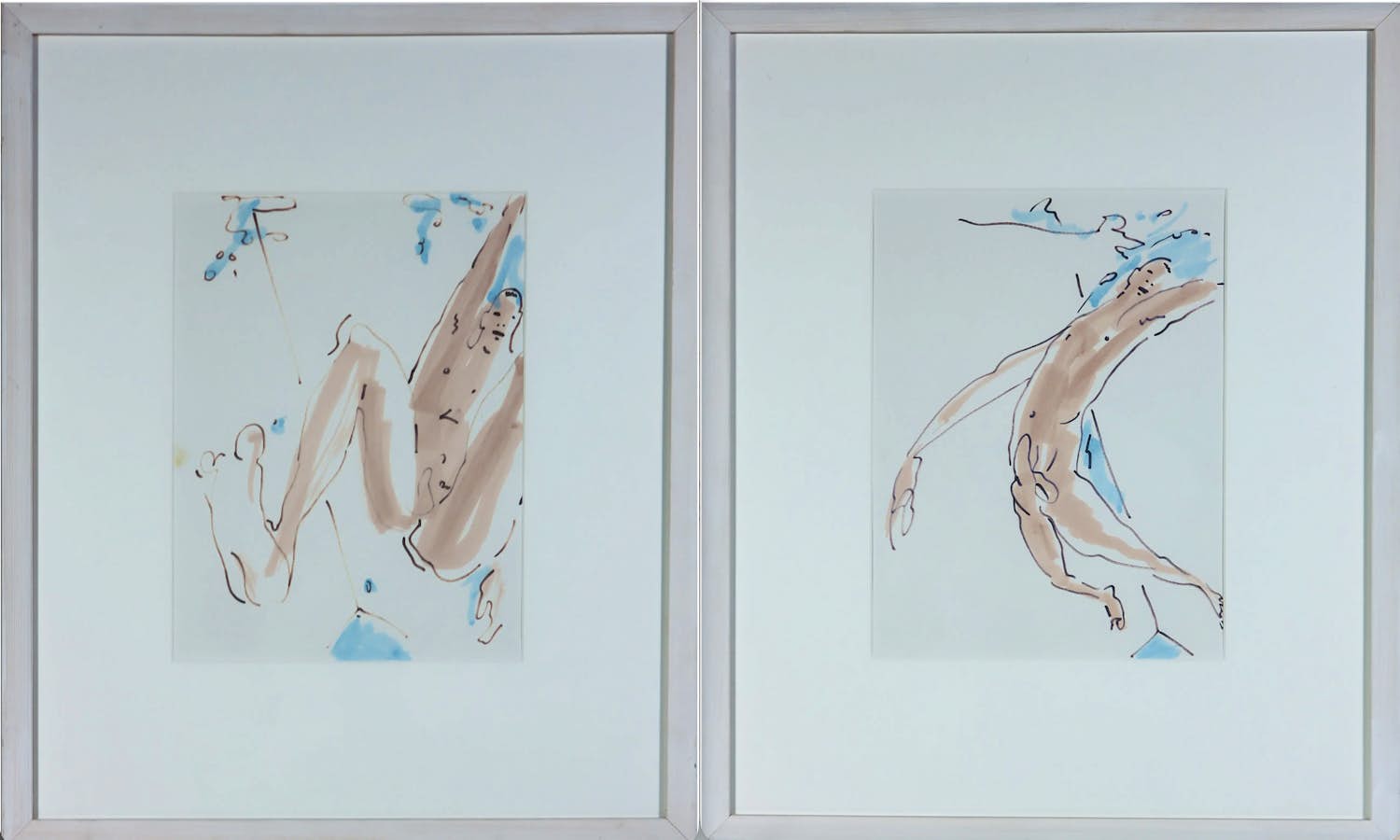 Harry Thoolen - Aquarel en stift, Man I en Man II - Ingelijst (Mooie set van 2) kopen? Bied vanaf 70!