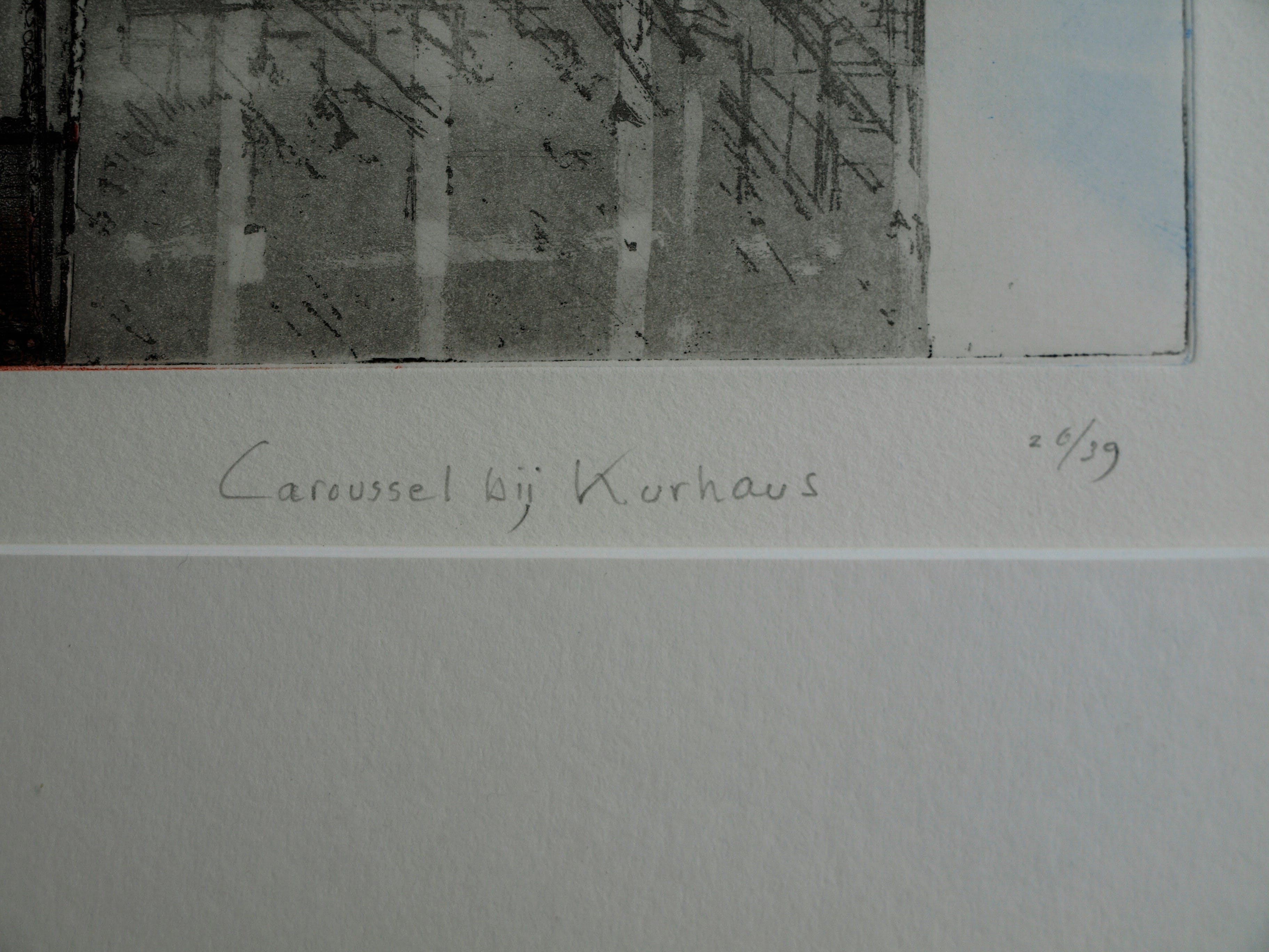 Wim Bettenhausen - Ets , Carousel bij Kurhaus , Scheveningen – ingelijst – 1995 kopen? Bied vanaf 75!