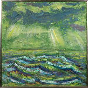 Bitia Rosendor - Acryl op karton, De zee - Ingelijst verkocht voor € 1!