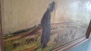 Franz Delaforgue - Groot salonstuk (113 cm) - Heidelandschap met herder en kudde kopen? Bied vanaf 295!