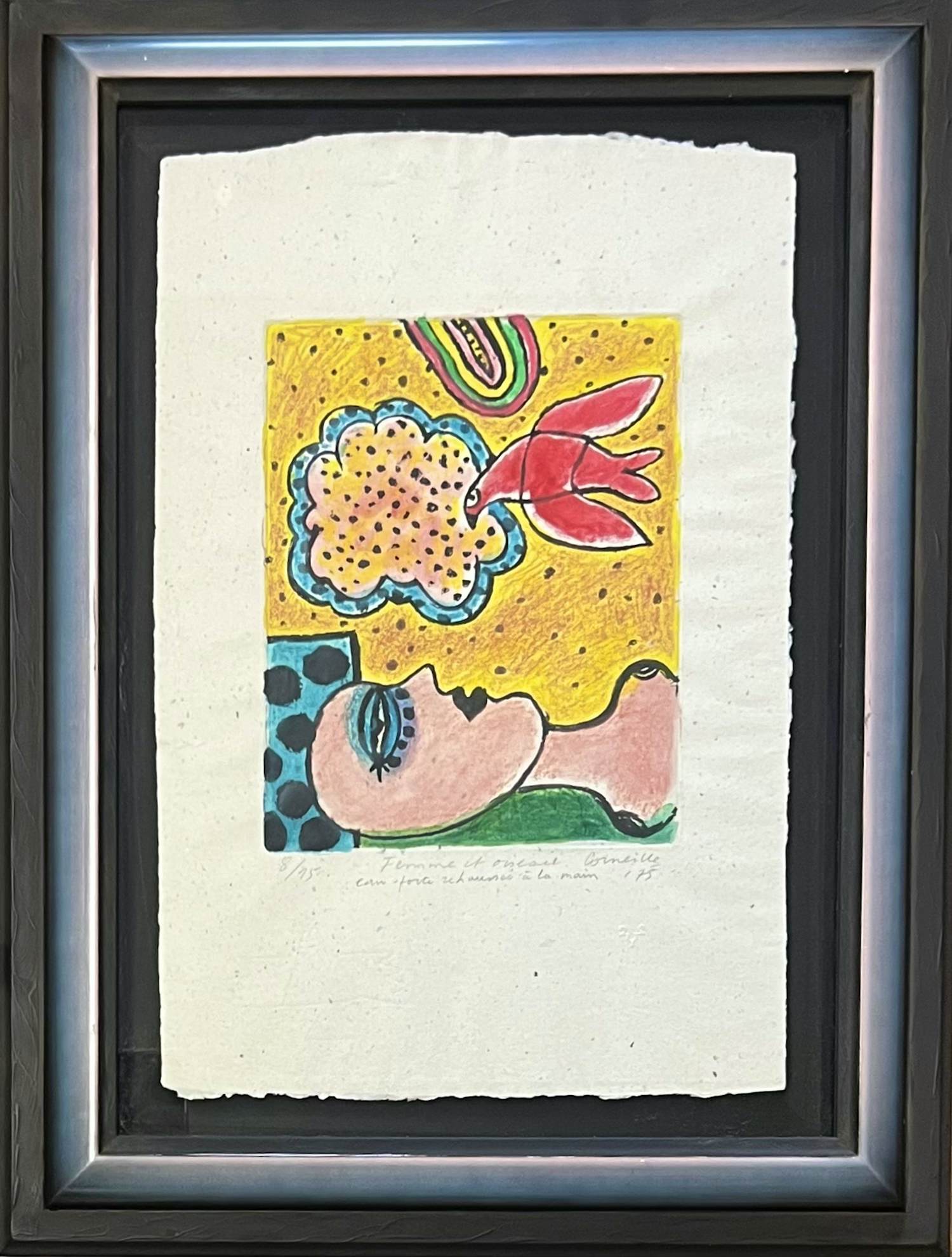 Corneille - Vrouw en vogel, 1975 gouache pastel en aquarel op ets. Uniek stuk kaufen? Bieten Sie von 1600!
