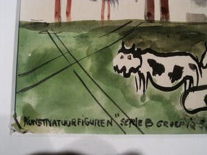 Buy Rudi Bierman - 1964 -Grote maatschappij kritische Aquarel "Eenrichtingskijkers"? Bid from 38!