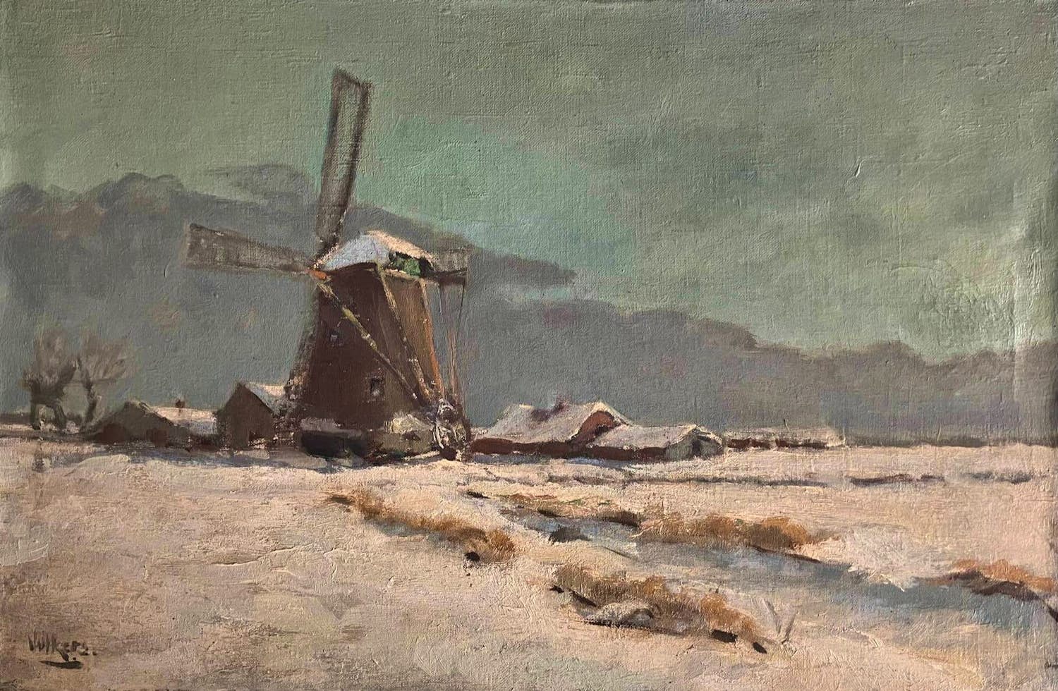 Jacob Boudewijn Volkers - Molen in de sneeuw bij Hoogmade kopen? Bied vanaf 50!