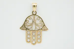 71 - Fraai 18 karaat geel gouden Filigrein Hamsa hanger kopen? Bied vanaf 160!