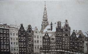 Cornelis Brandenburg - Amsterdam, het Damrak in de winter - heldere ets kopen? Bied vanaf 85!