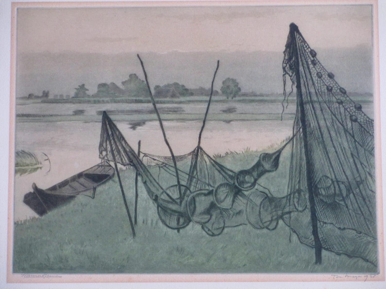 Harmen Eikema - Visfuiken aan de oever - Kleurets verkocht voor € 35!