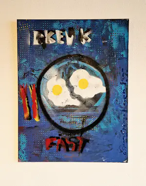 Espen Hagen - (met een vleugje Herman Brood) Groot acrylverf op doek "Breakfast" gesig. kaufen? Bieten Sie von 380!