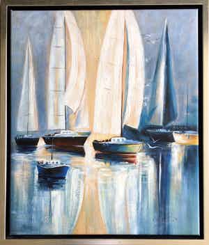 Berend Pasman - Zeilboten in haven | olieverfschilderij (in baklijst) verkocht voor € 125!