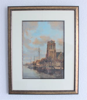 Adriaan Terhell - Zicht op de haven te Dordrecht kopen? Bied vanaf 150!