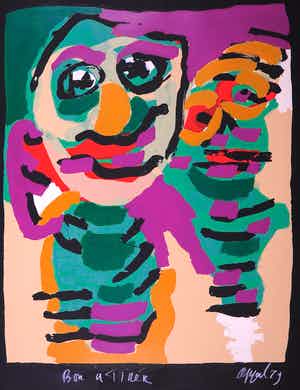 Karel Appel - Zeefdruk, Zwarte Rand verkocht voor € 1!