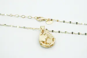 20- Zeer fijn 14 Krt gouden collier met fraai opengewerkte moeder & kind hanger kopen? Bied vanaf 155!